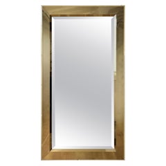 Hollywood Regency Brass Framed Mirror with Beveled Glass, Deep Profile Glam Wall