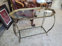 Hollywood Regency Brass, Glass and Wrought Iron Butler Tray Table
