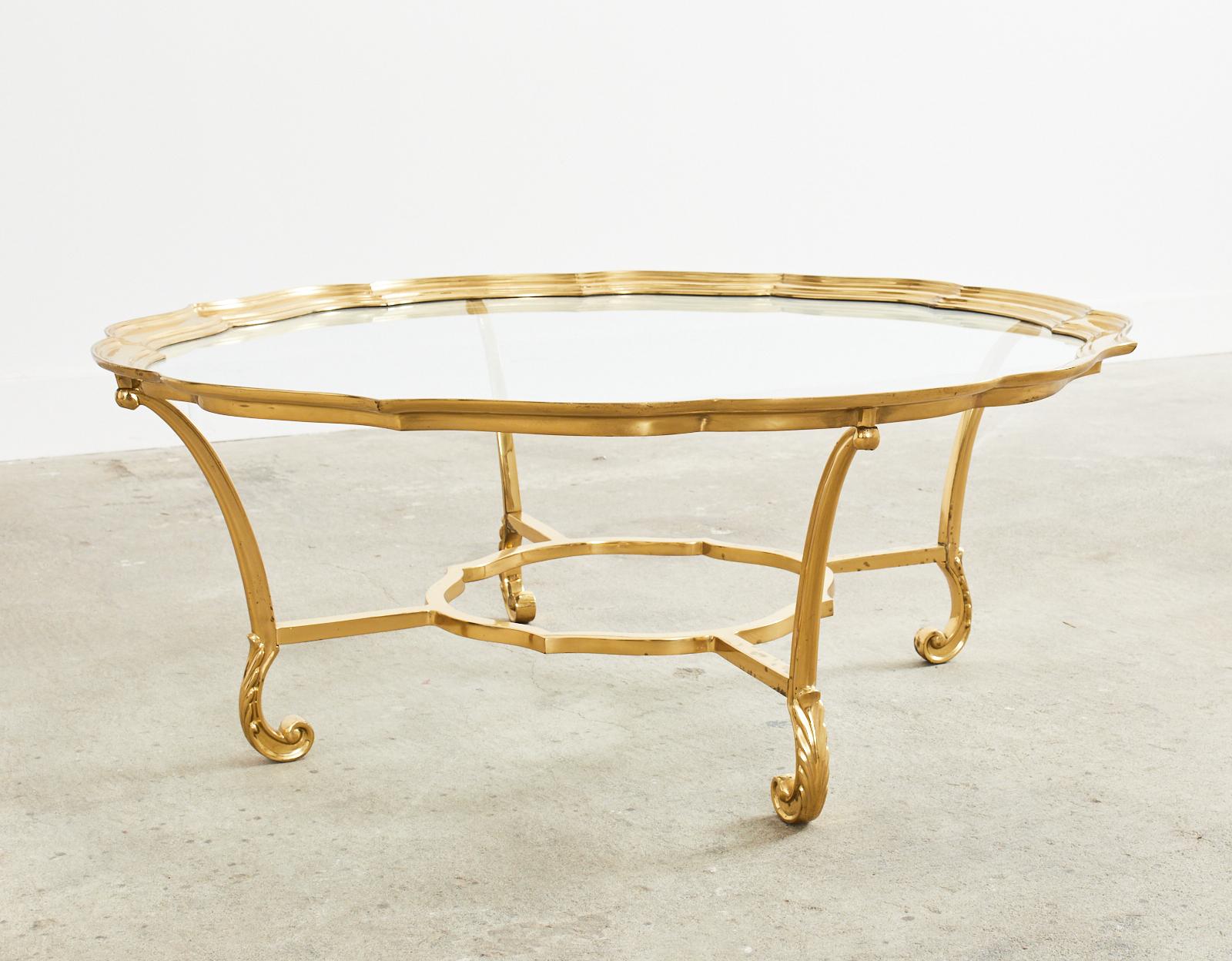 Hollywood Regency Brass Glass Cocktail Table by Labarge 4