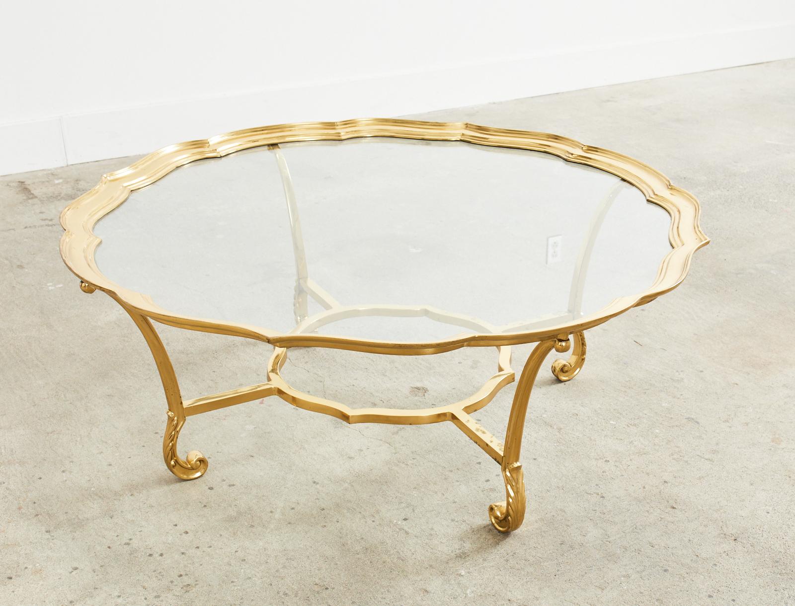 Hollywood Regency Brass Glass Cocktail Table by Labarge 6