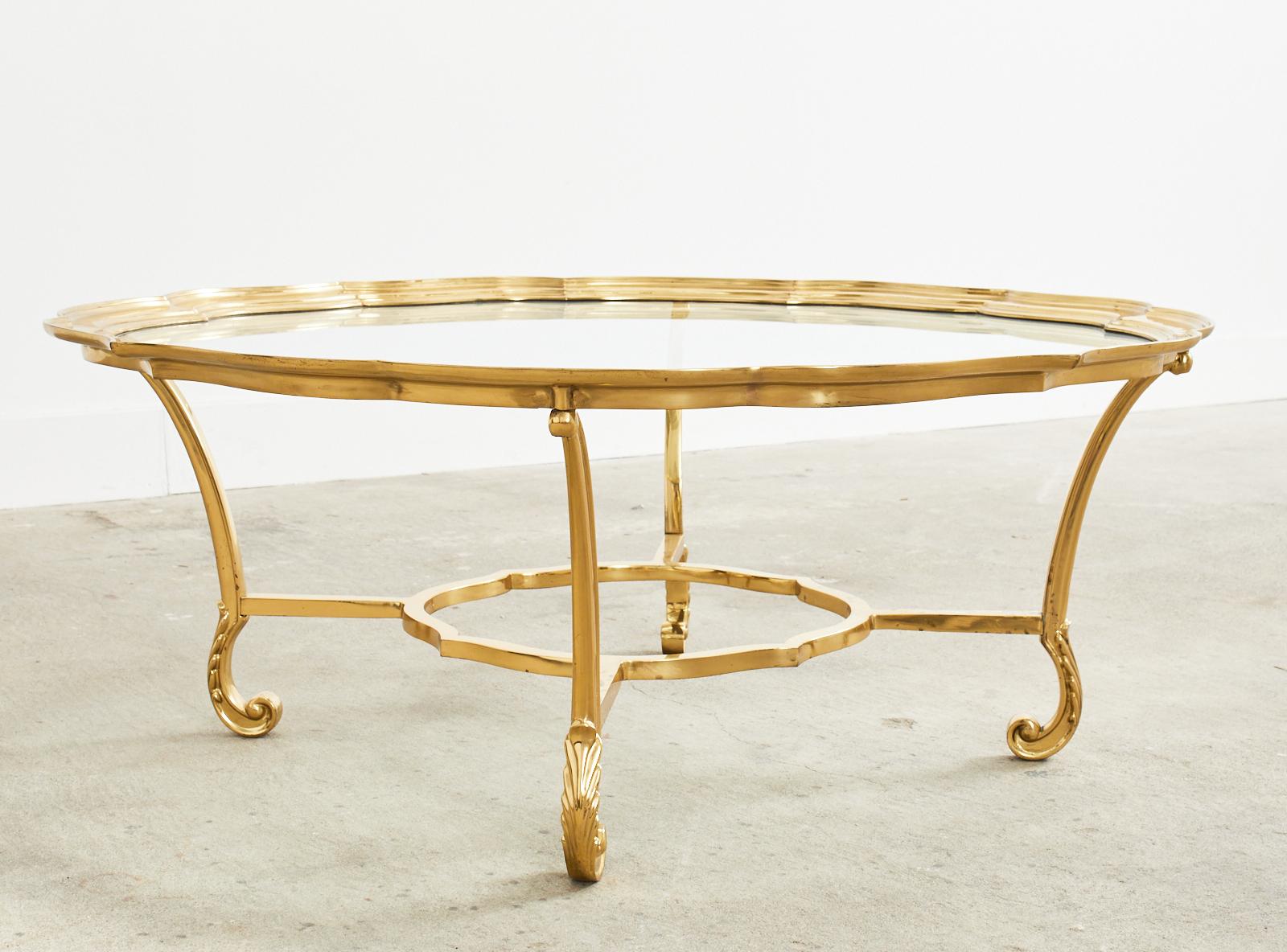 Hollywood Regency Brass Glass Cocktail Table by Labarge 12