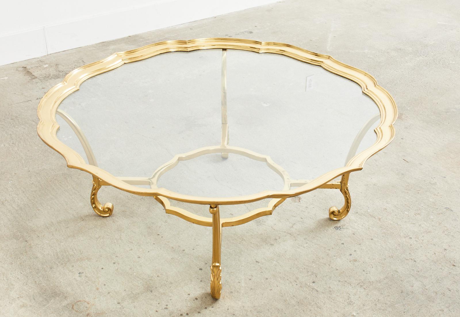 Hollywood Regency Brass Glass Cocktail Table by Labarge 13