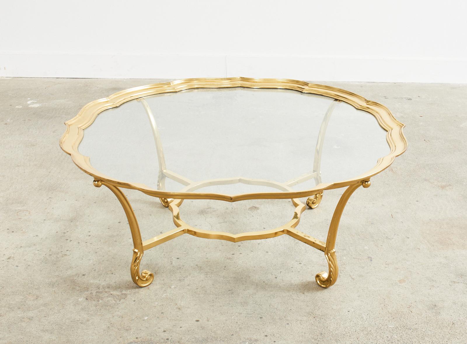 American Hollywood Regency Brass Glass Cocktail Table by Labarge