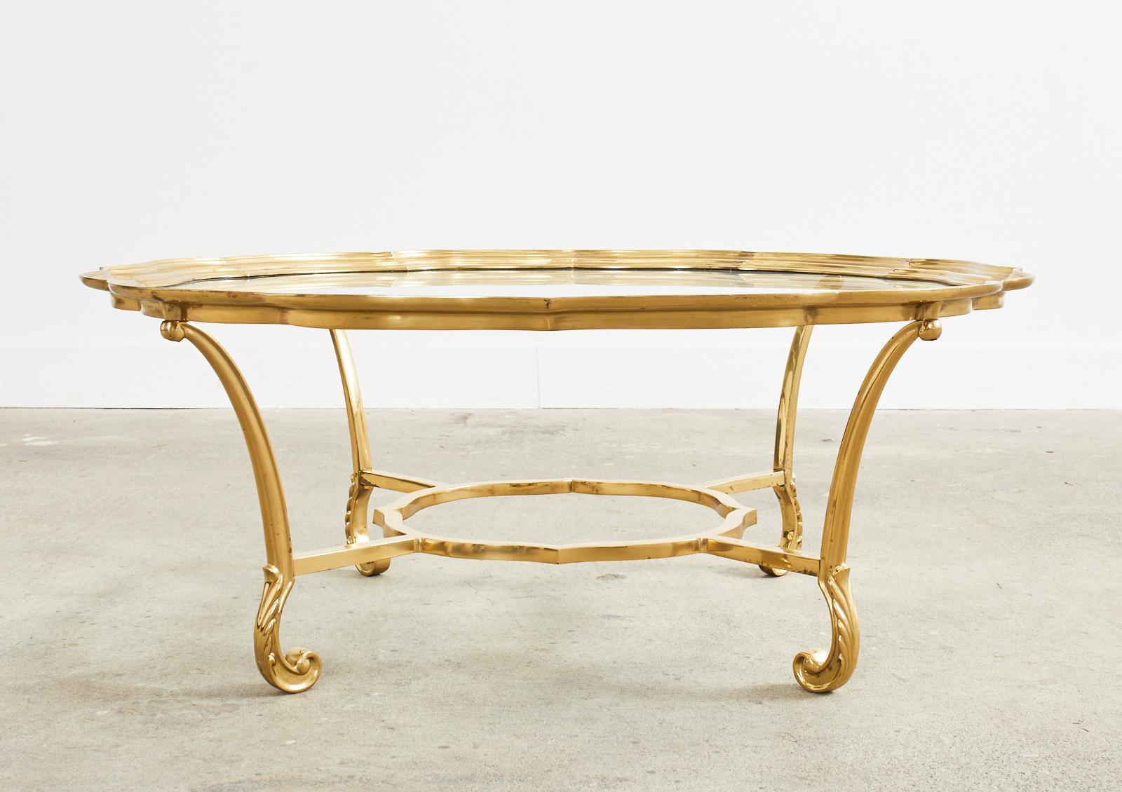 Hollywood Regency Brass Glass Cocktail Table by Labarge In Good Condition In Rio Vista, CA
