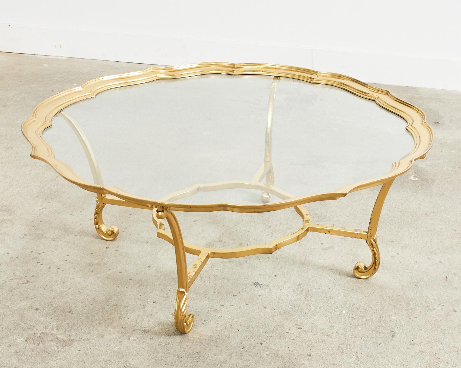Hollywood Regency Brass Glass Cocktail Table by Labarge 2