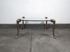Hollywood Regency Brass & Glass Coffee Table in the Style of P.E. Guerin, c1970s