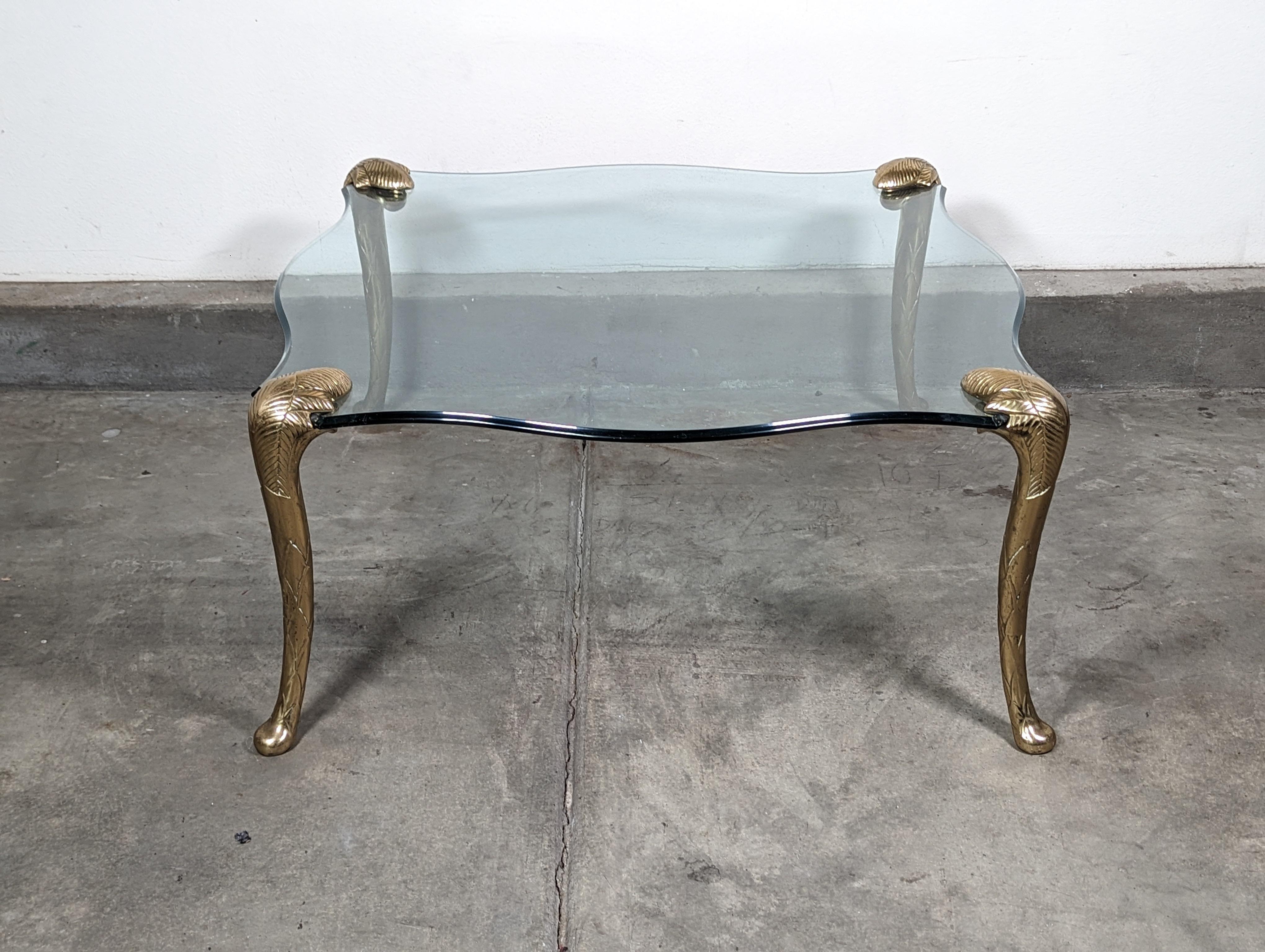 Hollywood Regency Brass & Glass Coffee Table in the Style of P.E. Guerin, c1970s In Good Condition For Sale In Chino Hills, CA