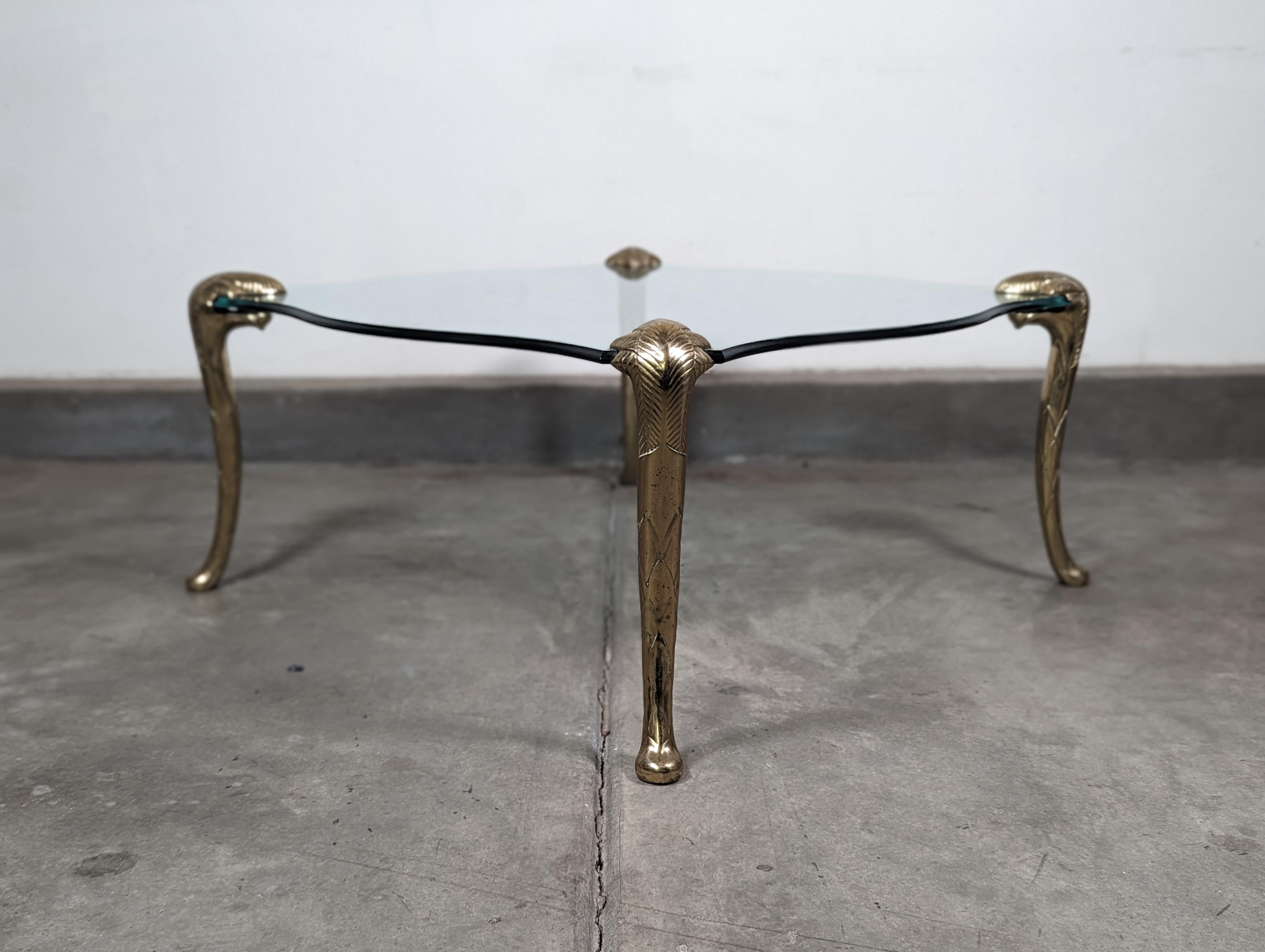 Hollywood Regency Brass & Glass Coffee Table in the Style of P.E. Guerin, c1970s For Sale 1
