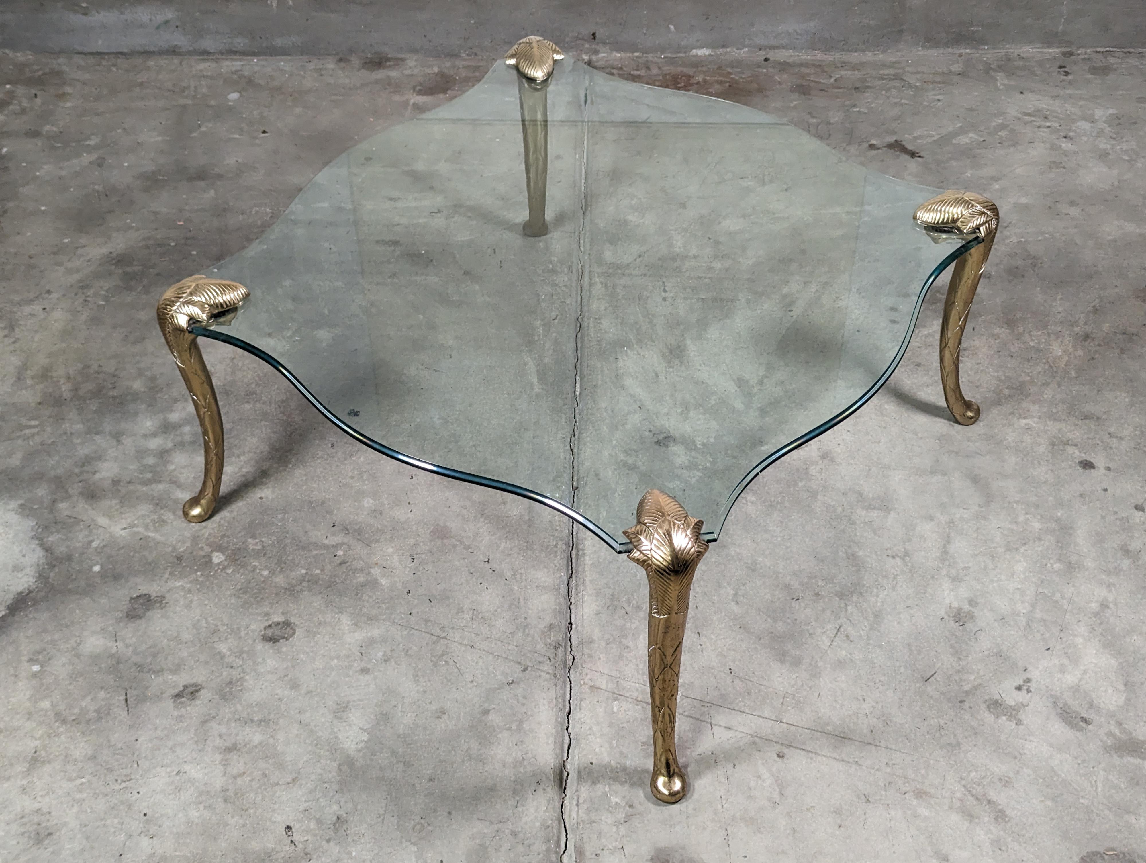 Hollywood Regency Brass & Glass Coffee Table in the Style of P.E. Guerin, c1970s For Sale 2