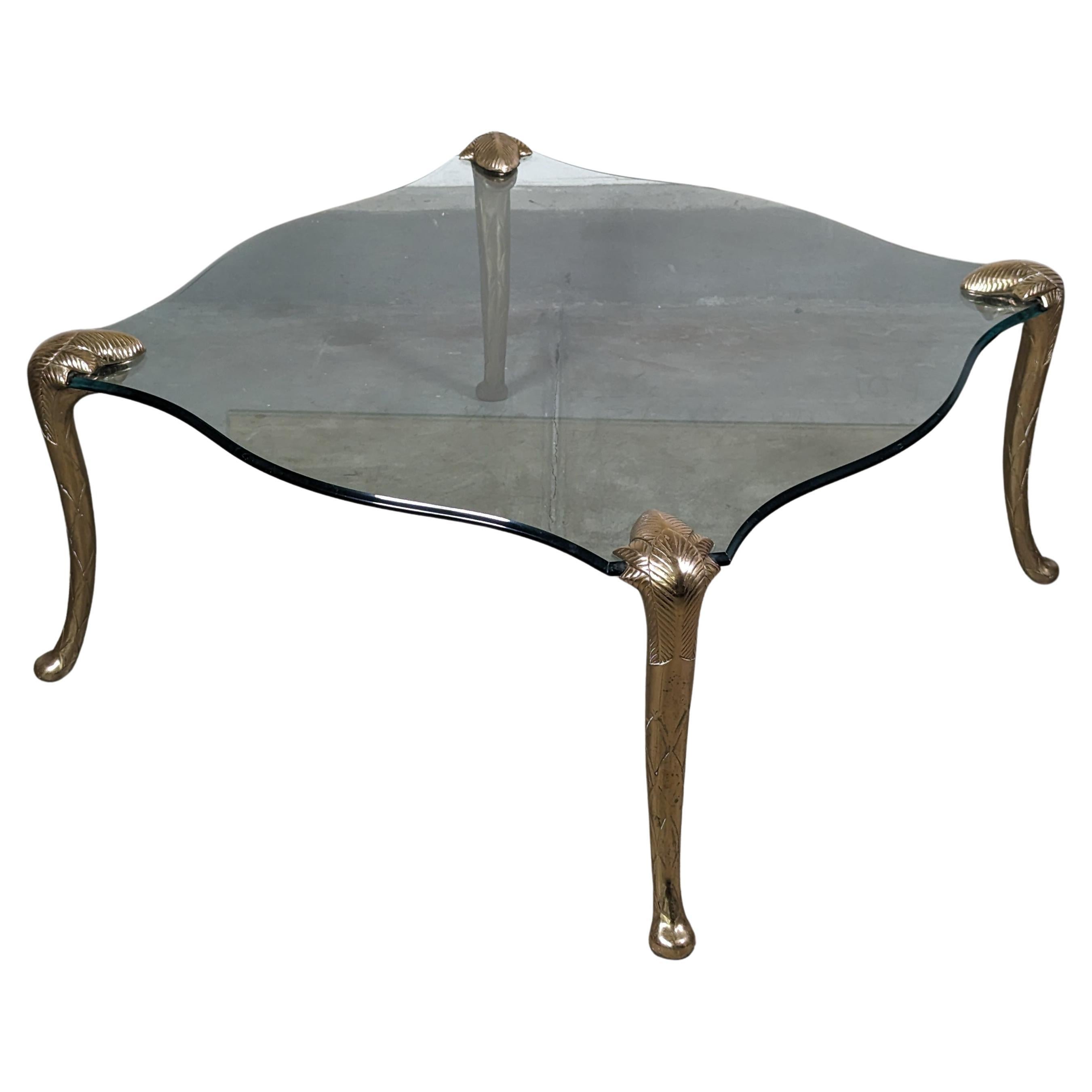 Hollywood Regency Brass & Glass Coffee Table in the Style of P.E. Guerin, c1970s For Sale