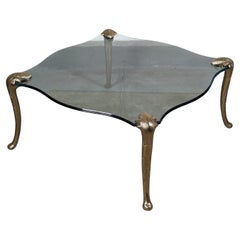 Hollywood Regency Brass & Glass Coffee Table in the Style of P.E. Guerin, c1970s