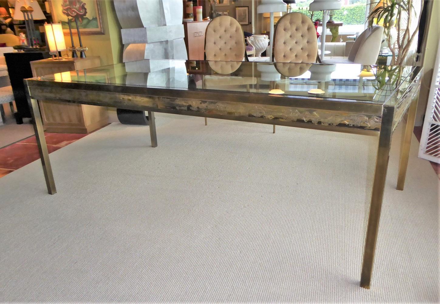 Hollywood Regency Brass/Glass Dining Table by Bernhard Rohne for Mastercraft In Fair Condition In Miami, FL