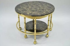Hollywood Regency Brass & Glass Faux Bamboo Round Nesting Side Coffee Table