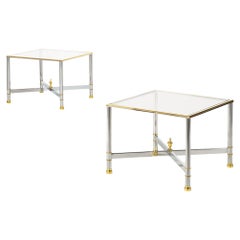 Hollywood Regency Brass Glass Side Tables in manner of Jansen, a Pair Hollywood Regency Brass Glass Side Tables in manner of Jansen, a Pair