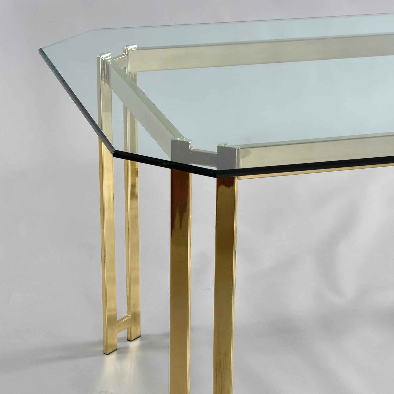Hollywood Regency Brass Gold and Glass Dining Set with Carson's Armchairs For Sale 8