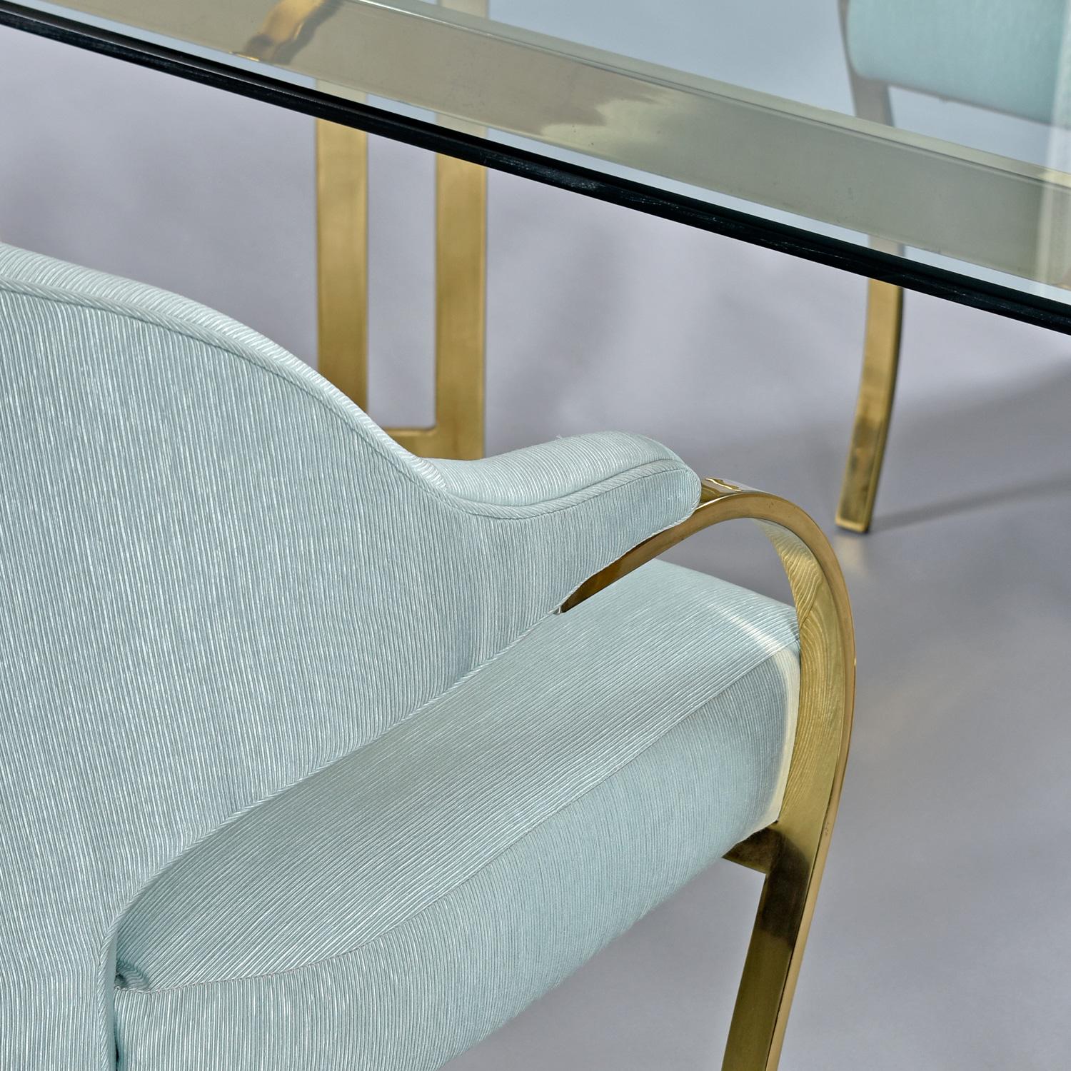 Hollywood Regency Brass Gold and Glass Dining Set with Carson's Armchairs For Sale 11