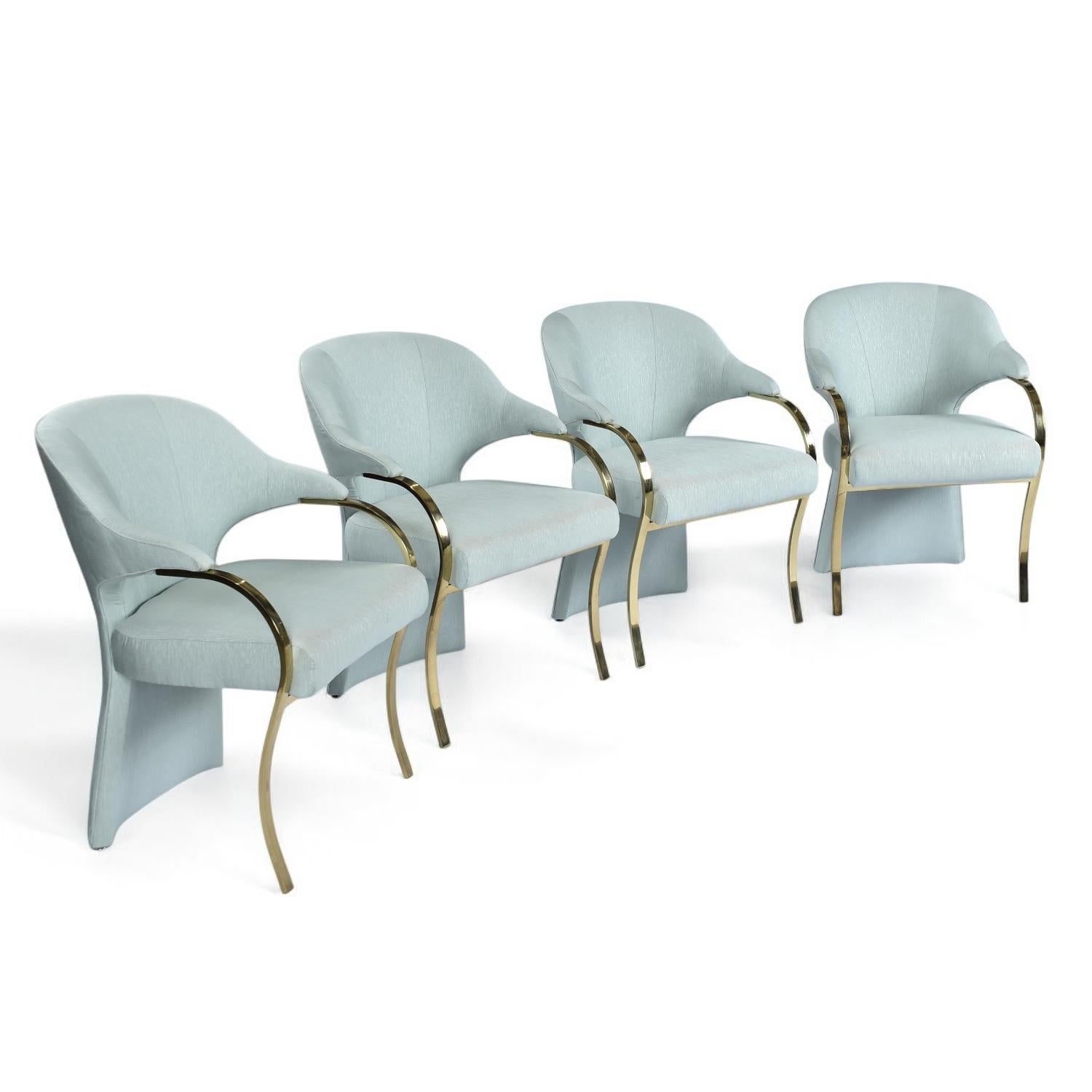 Hollywood Regency Brass Gold and Glass Dining Set with Carson's Armchairs For Sale 13