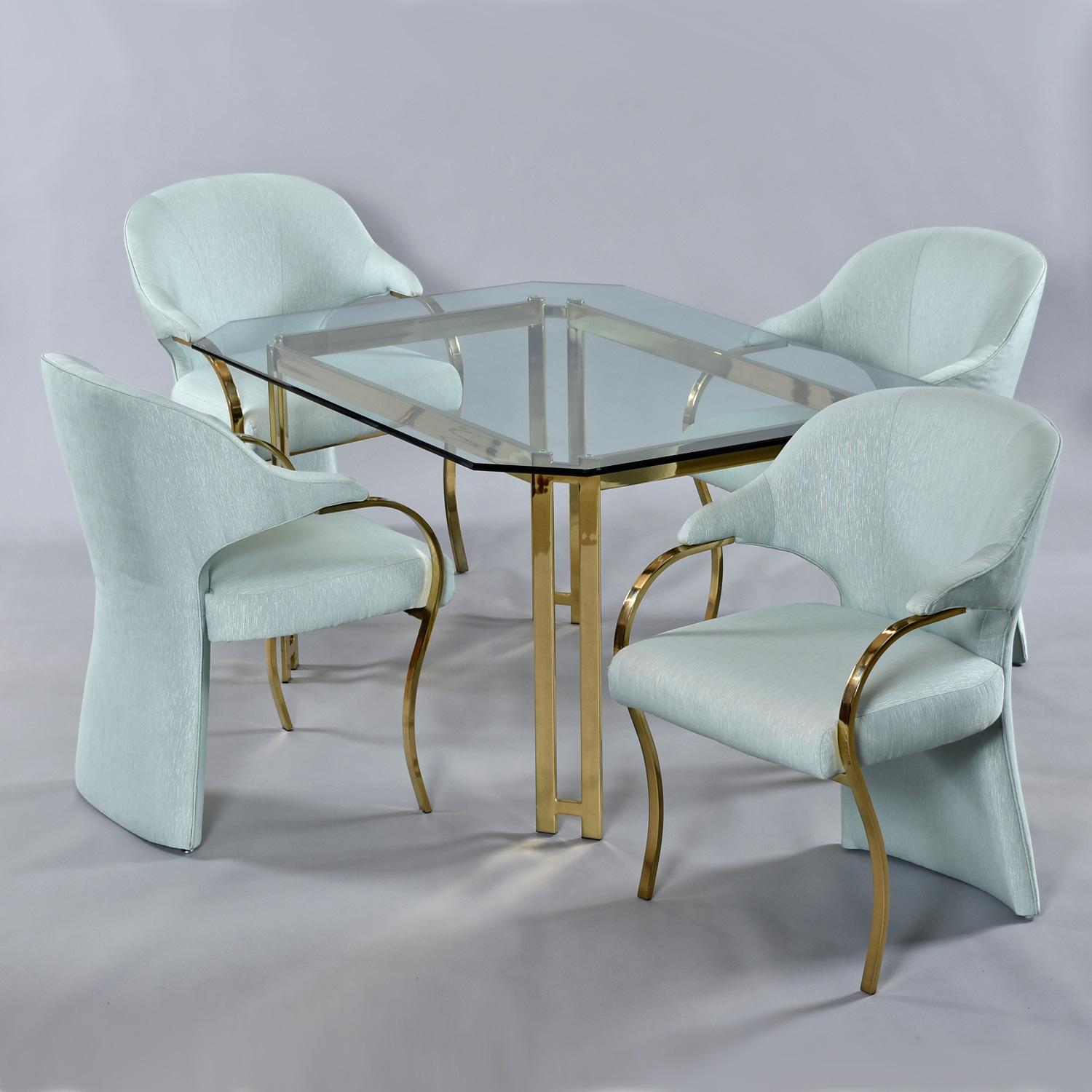 Post-Modern Hollywood Regency Brass Gold and Glass Dining Set with Carson's Armchairs For Sale
