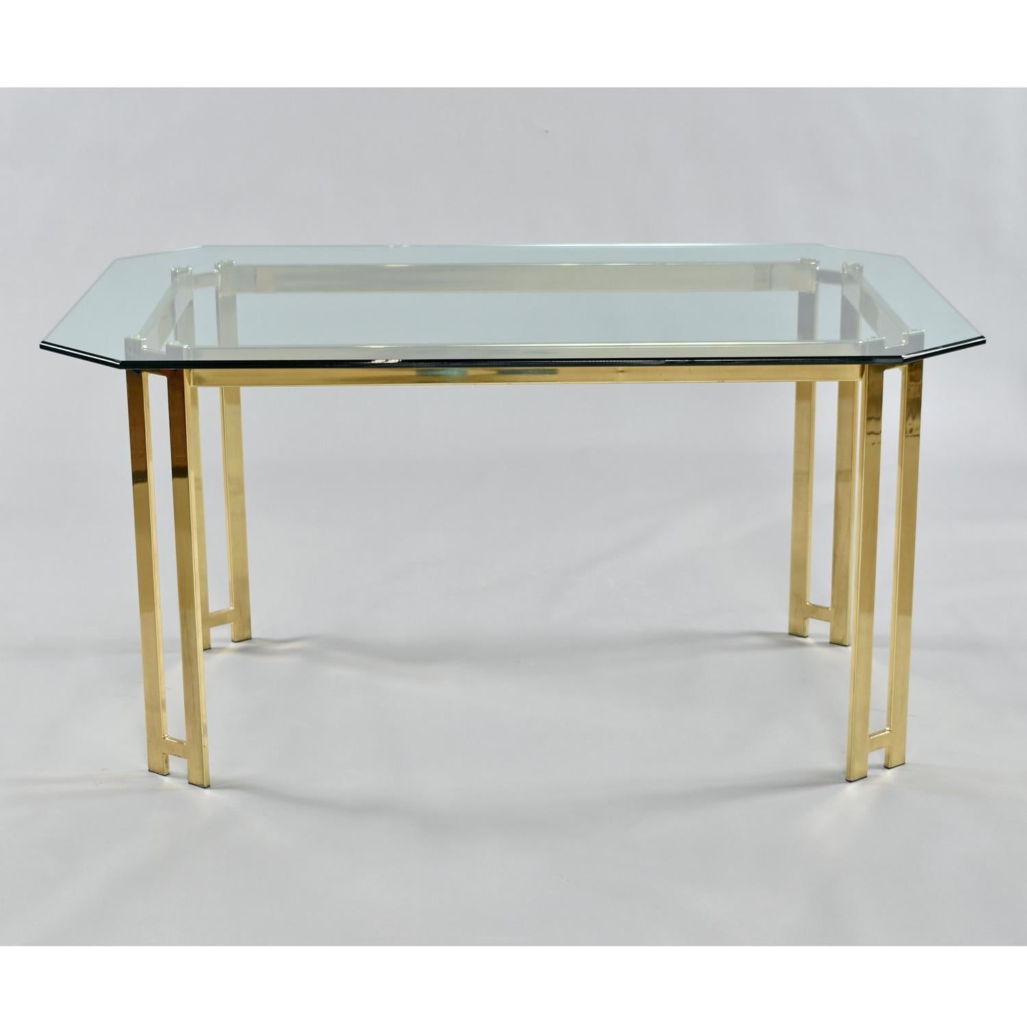 American Hollywood Regency Brass Gold and Glass Dining Set with Carson's Armchairs For Sale