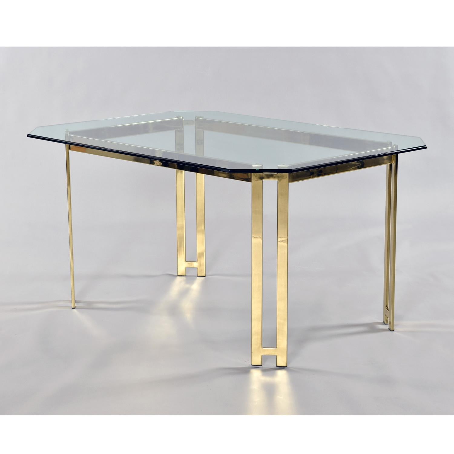Hollywood Regency Brass Gold and Glass Dining Set with Carson's Armchairs In Good Condition For Sale In Chattanooga, TN