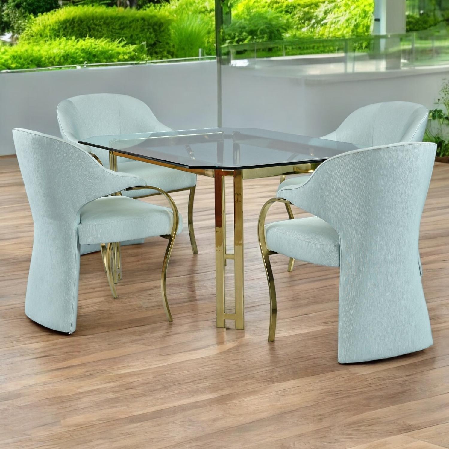 Hollywood Regency Brass Gold and Glass Dining Set with Carson's Armchairs For Sale 1