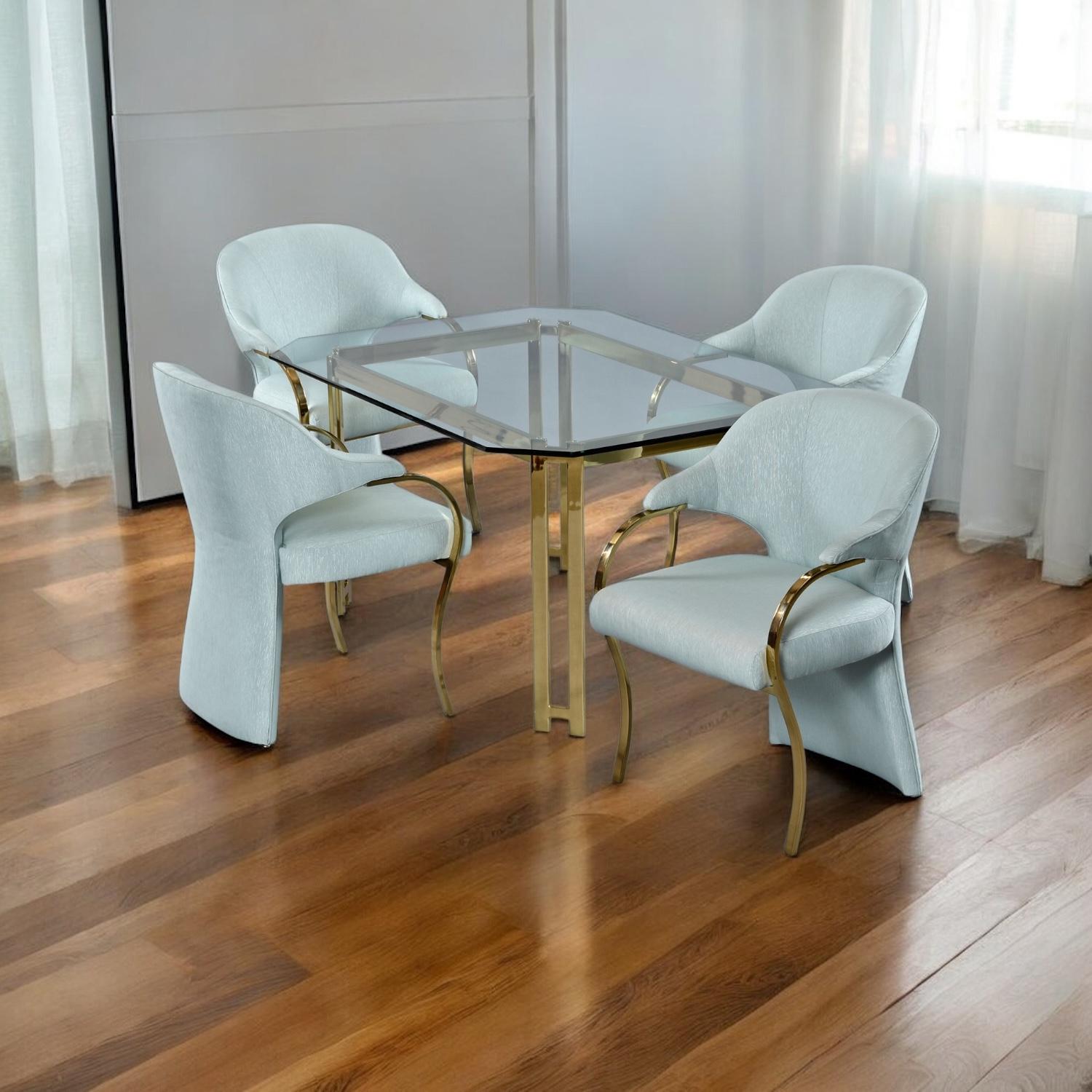 Hollywood Regency Brass Gold and Glass Dining Set with Carson's Armchairs For Sale 2