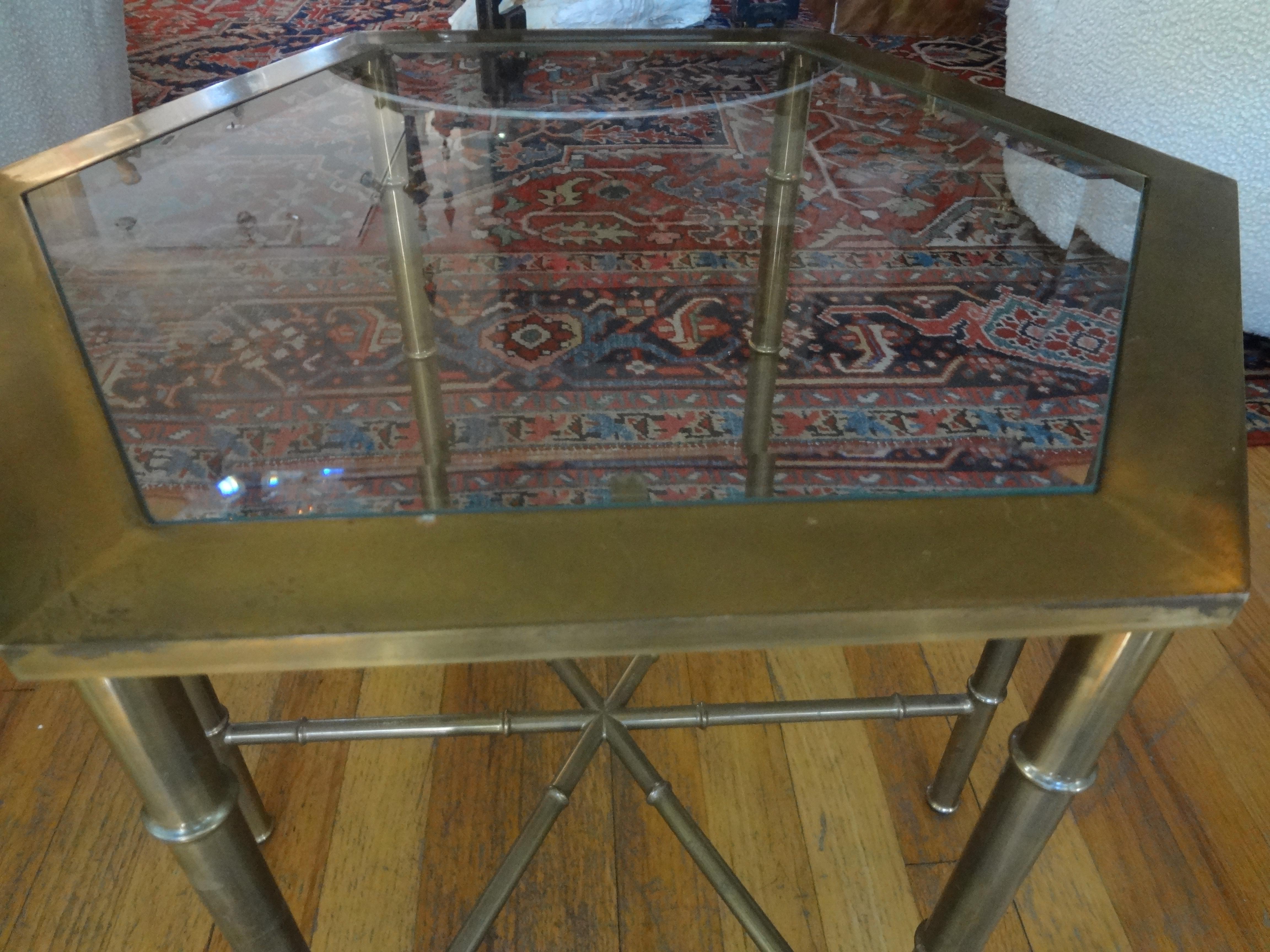 Hollywood Regency Brass Hexagonal Table For Sale 3