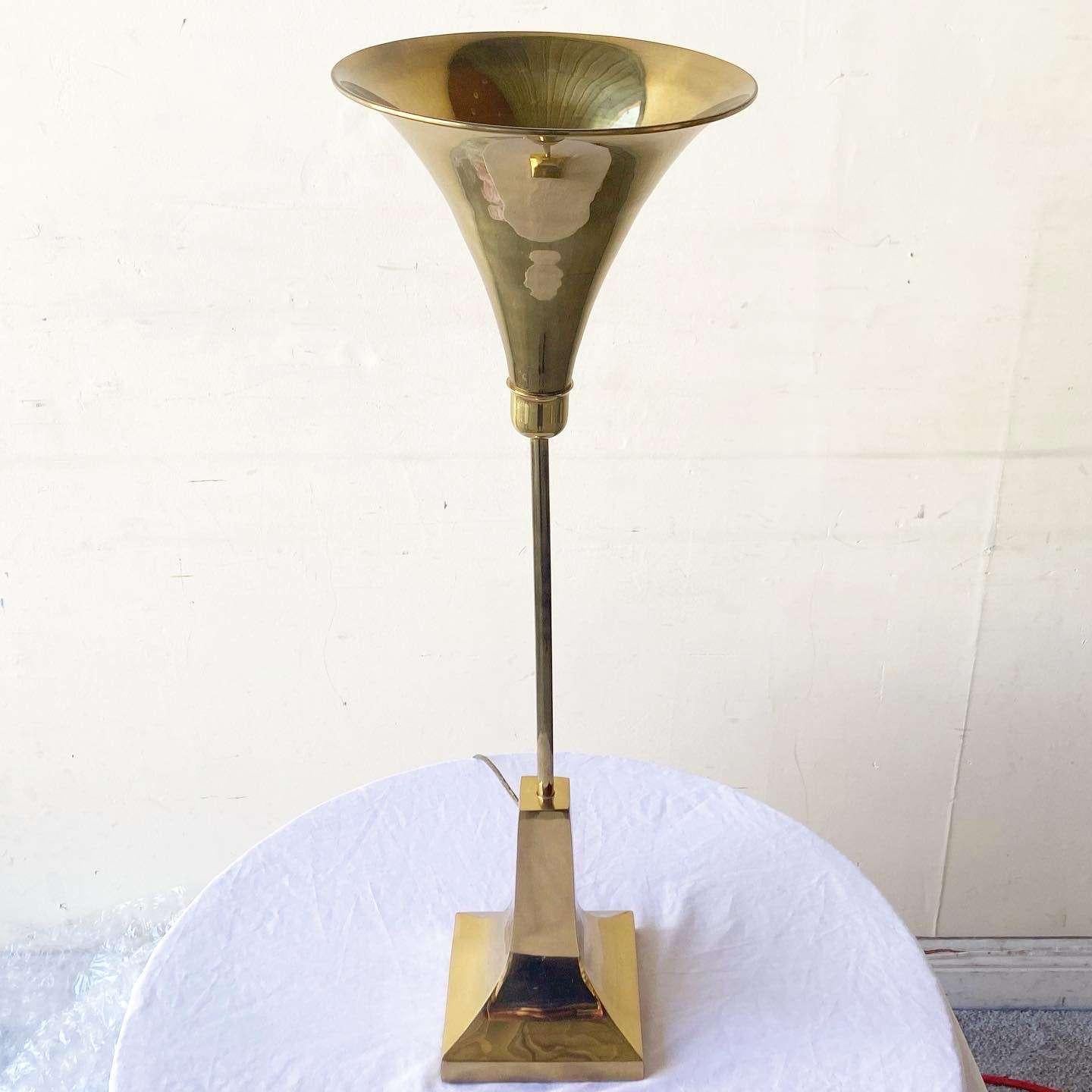 Hollywood Regency Brass Horn Table Lamp In Good Condition In Delray Beach, FL