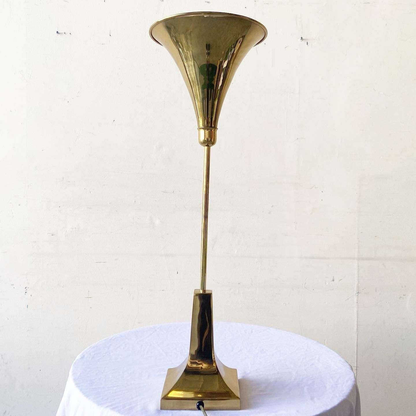 Hollywood Regency Brass Horn Table Lamp 3