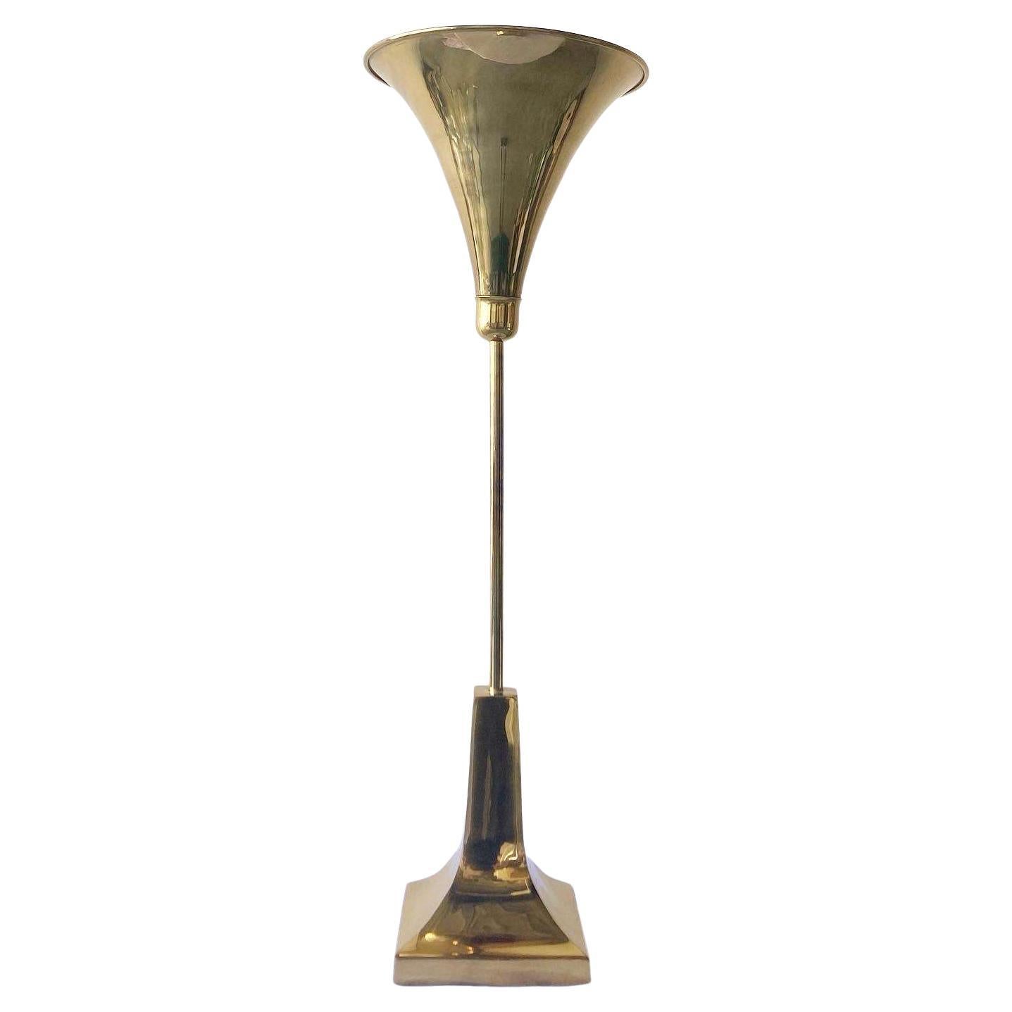 Hollywood Regency Brass Horn Table Lamp