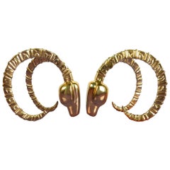 Hollywood Regency Brass Horned Ibex Sculpture Bookends by Dobi Cashier