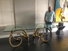 Hollywood Regency Brass Ibex Rams Head Dining Table Attributed to Alain Chervet
