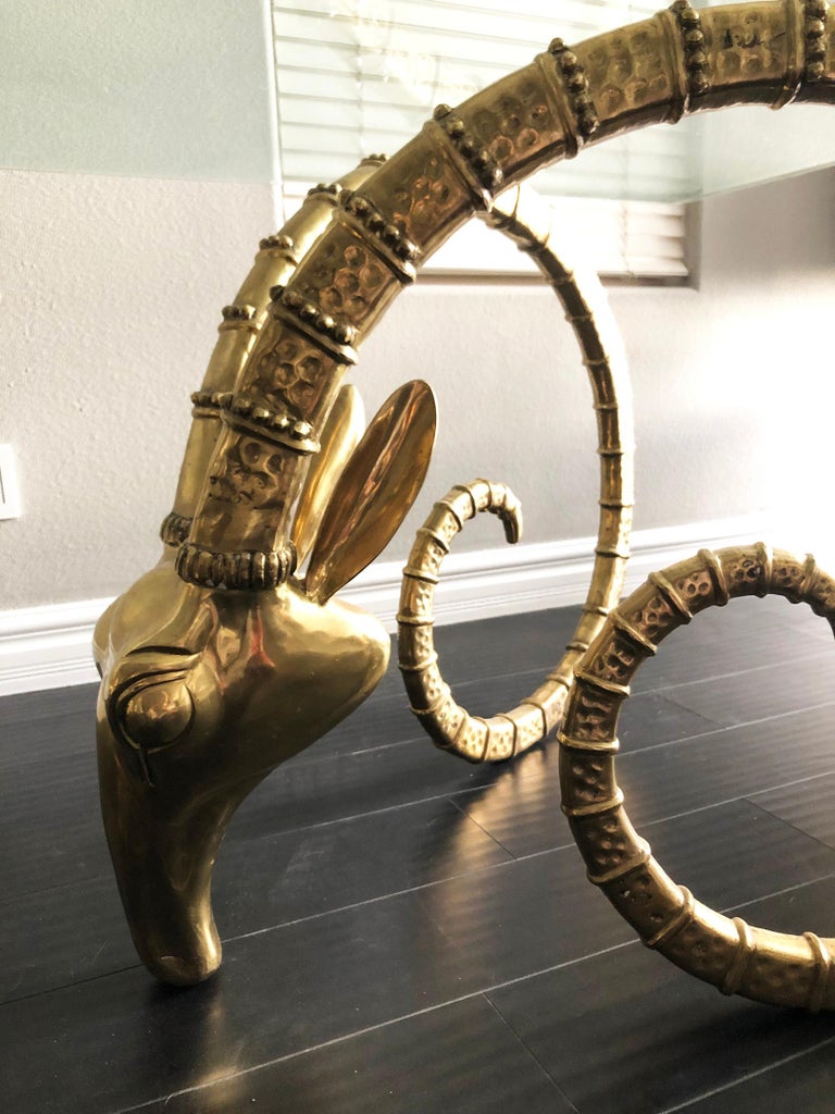 Hollywood Regency Brass Ibex Rams Head Dining Table Attributed To Alain Chervet At 1stdibs