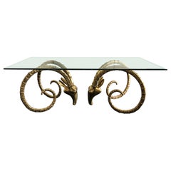 Used Hollywood Regency Brass Ibex Rams Head Dining Table Attributed to Alain Chervet