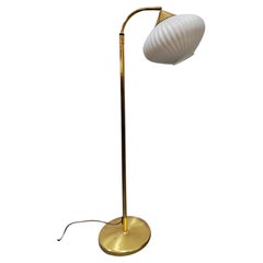 Hollywood Regency Brass Lamp with Opaline Glass Shade, Italy 1960s