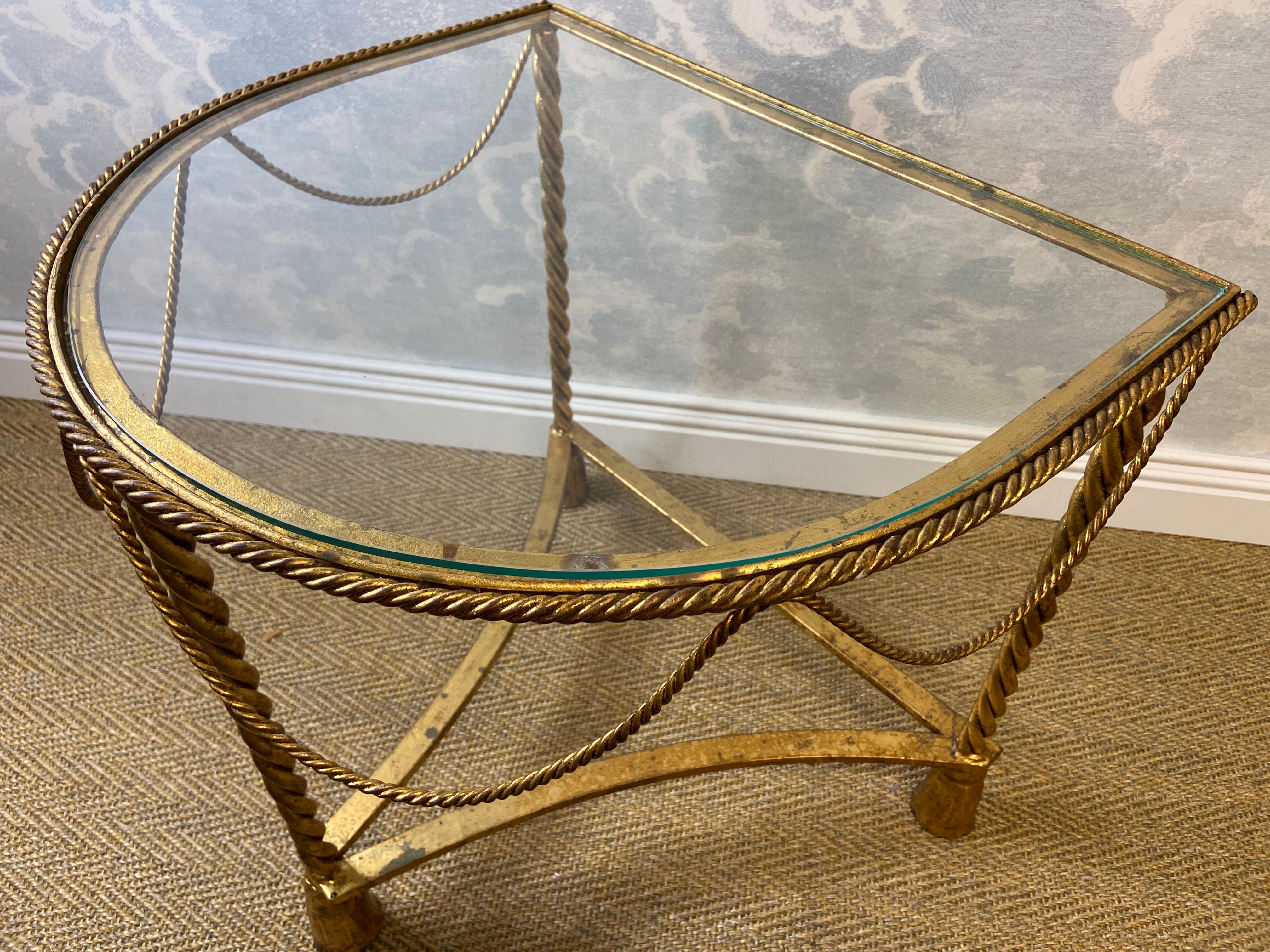 Hollywood Regency Brass Metal Rope Tassel Half Round Side Tables Italy 1970s For Sale 6