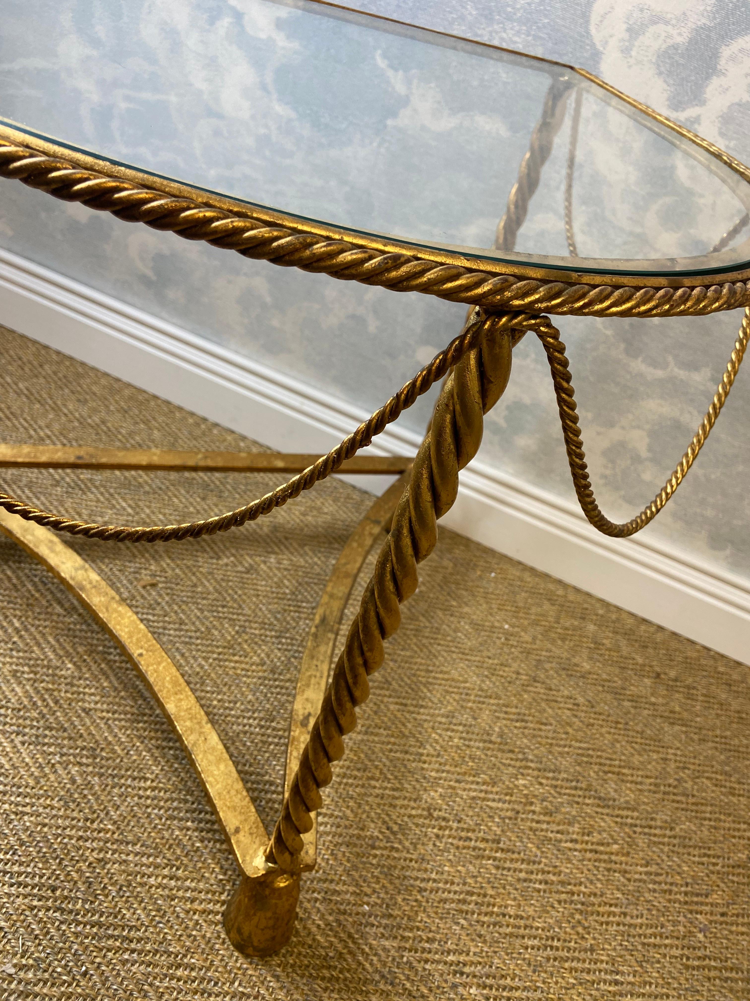 Hollywood Regency Brass Metal Rope Tassel Half Round Side Tables Italy 1970s For Sale 7