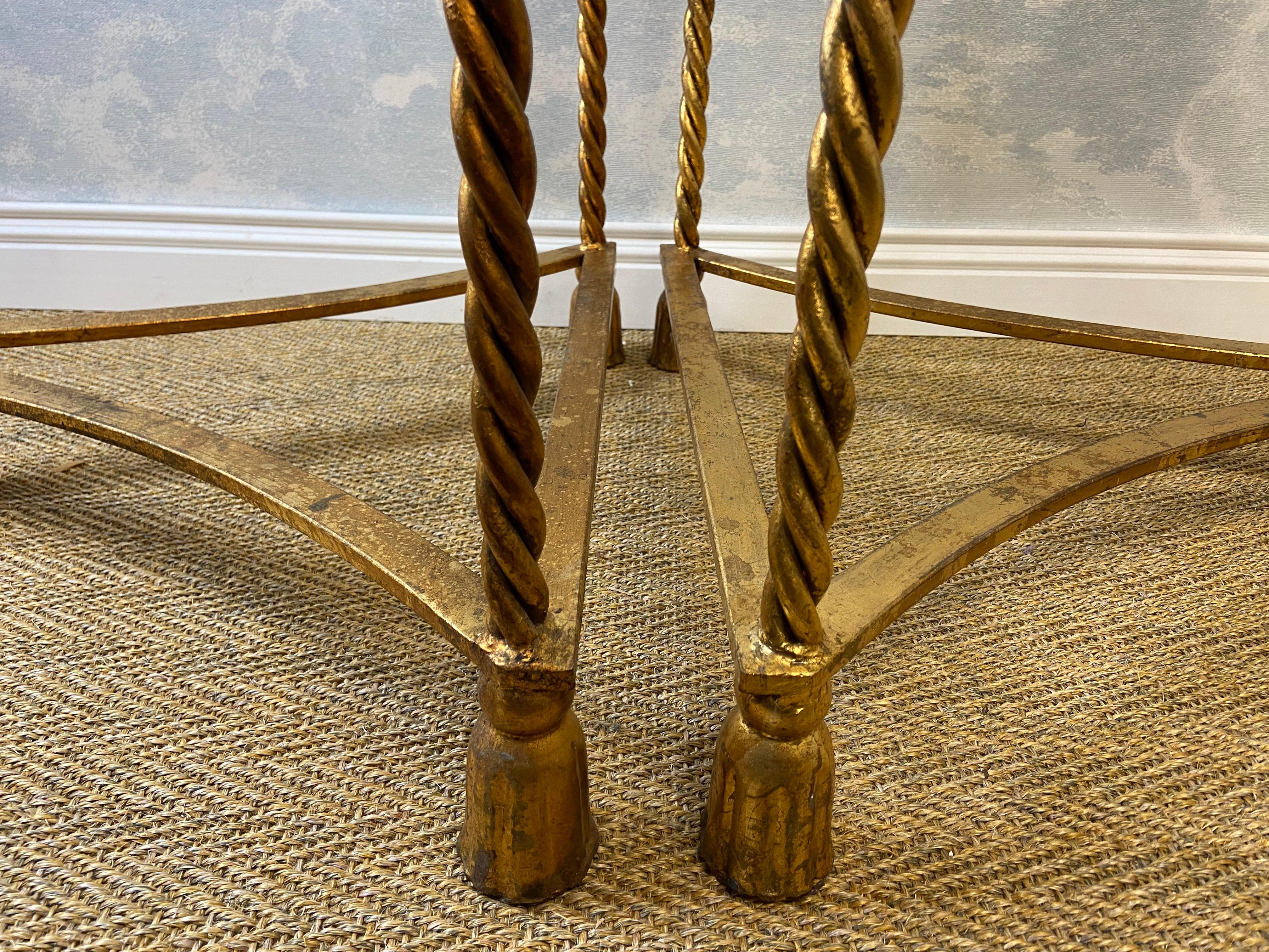 Late 20th Century Hollywood Regency Brass Metal Rope Tassel Half Round Side Tables Italy 1970s For Sale