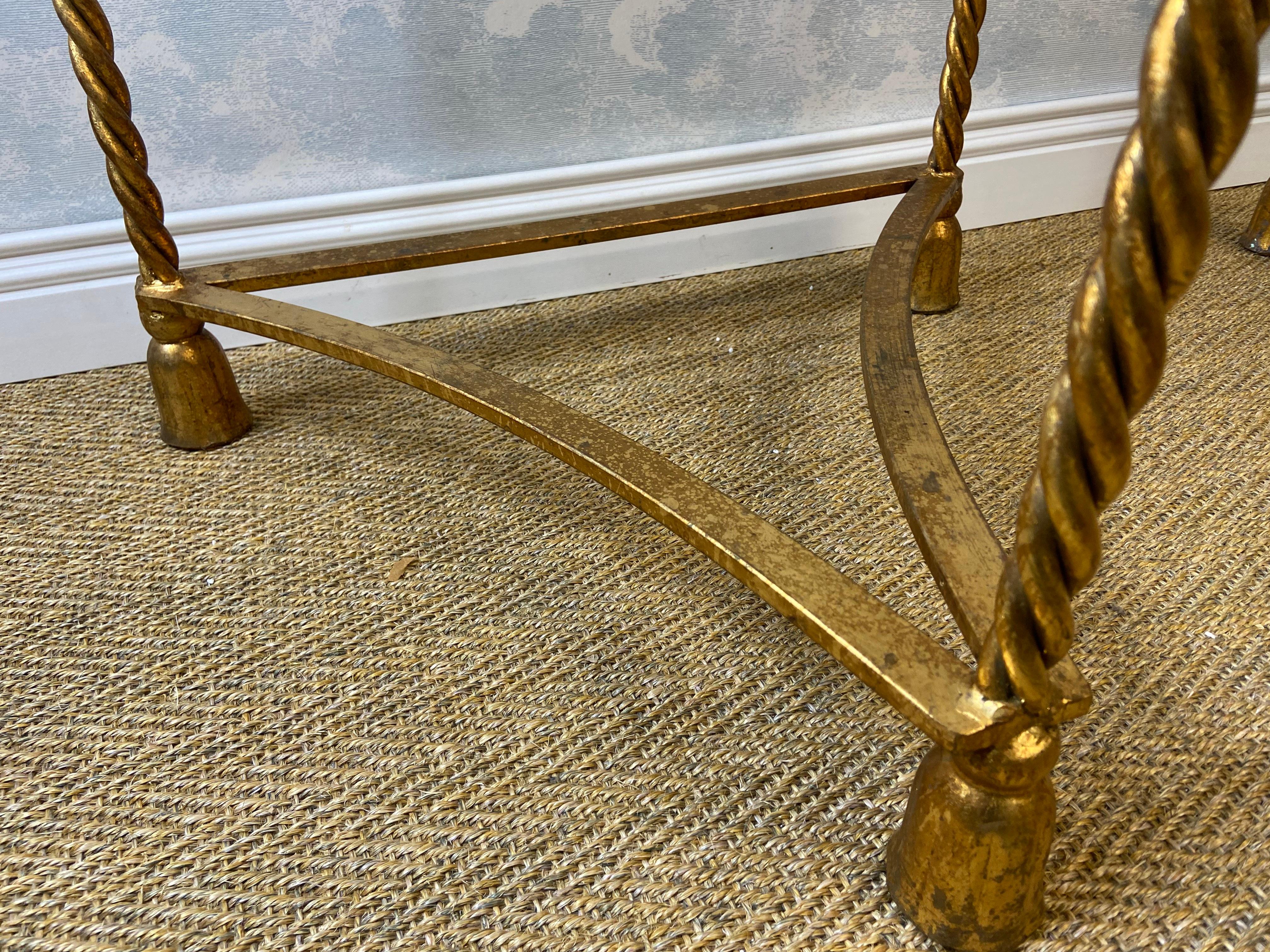 Hollywood Regency Brass Metal Rope Tassel Half Round Side Tables Italy 1970s For Sale 3