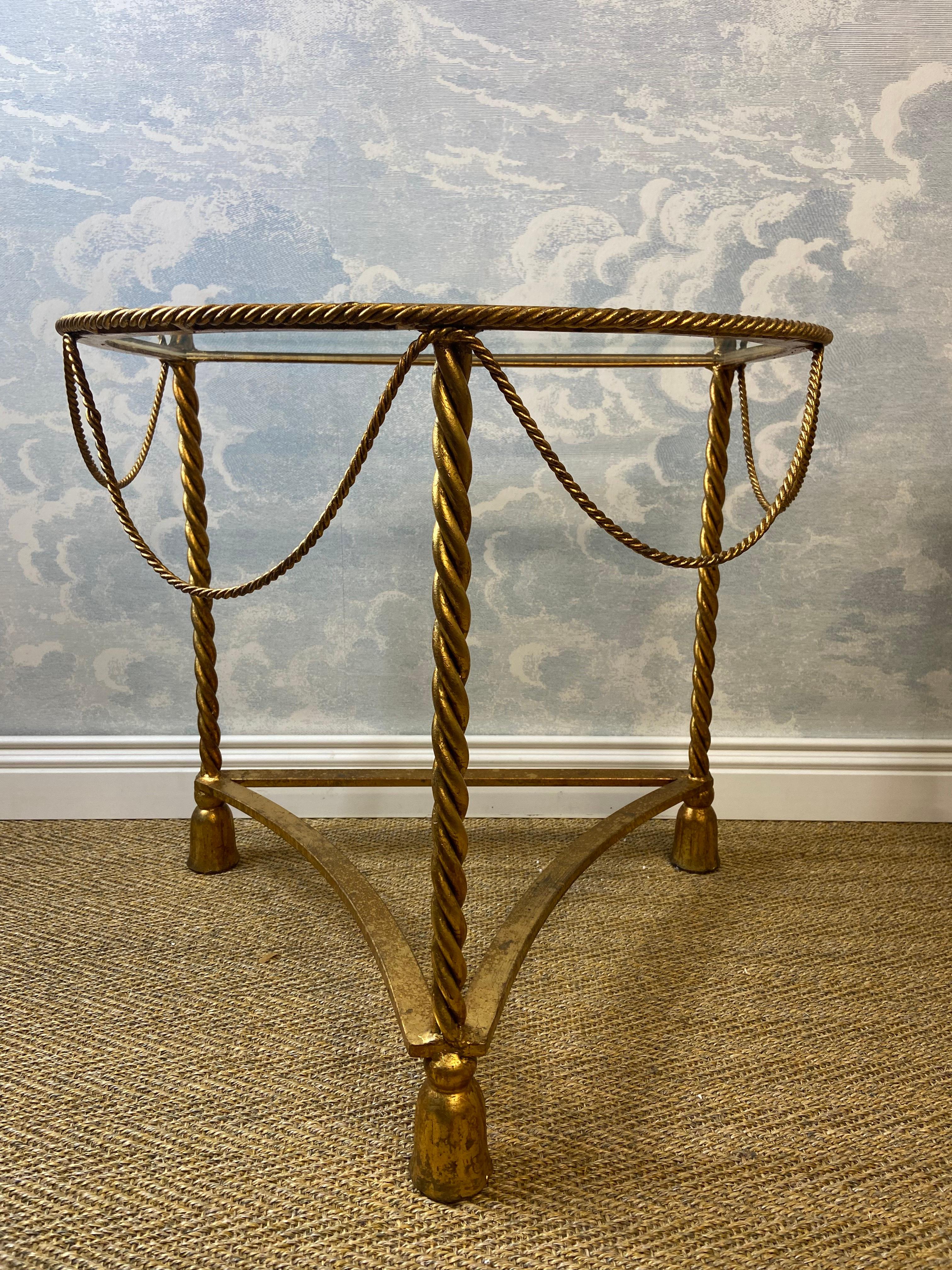 Hollywood Regency Brass Metal Rope Tassel Half Round Side Tables Italy 1970s For Sale 4