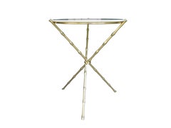 Hollywood Regency Brass / Milk Glass Tripod Side Table, Manner of Maison Baguès