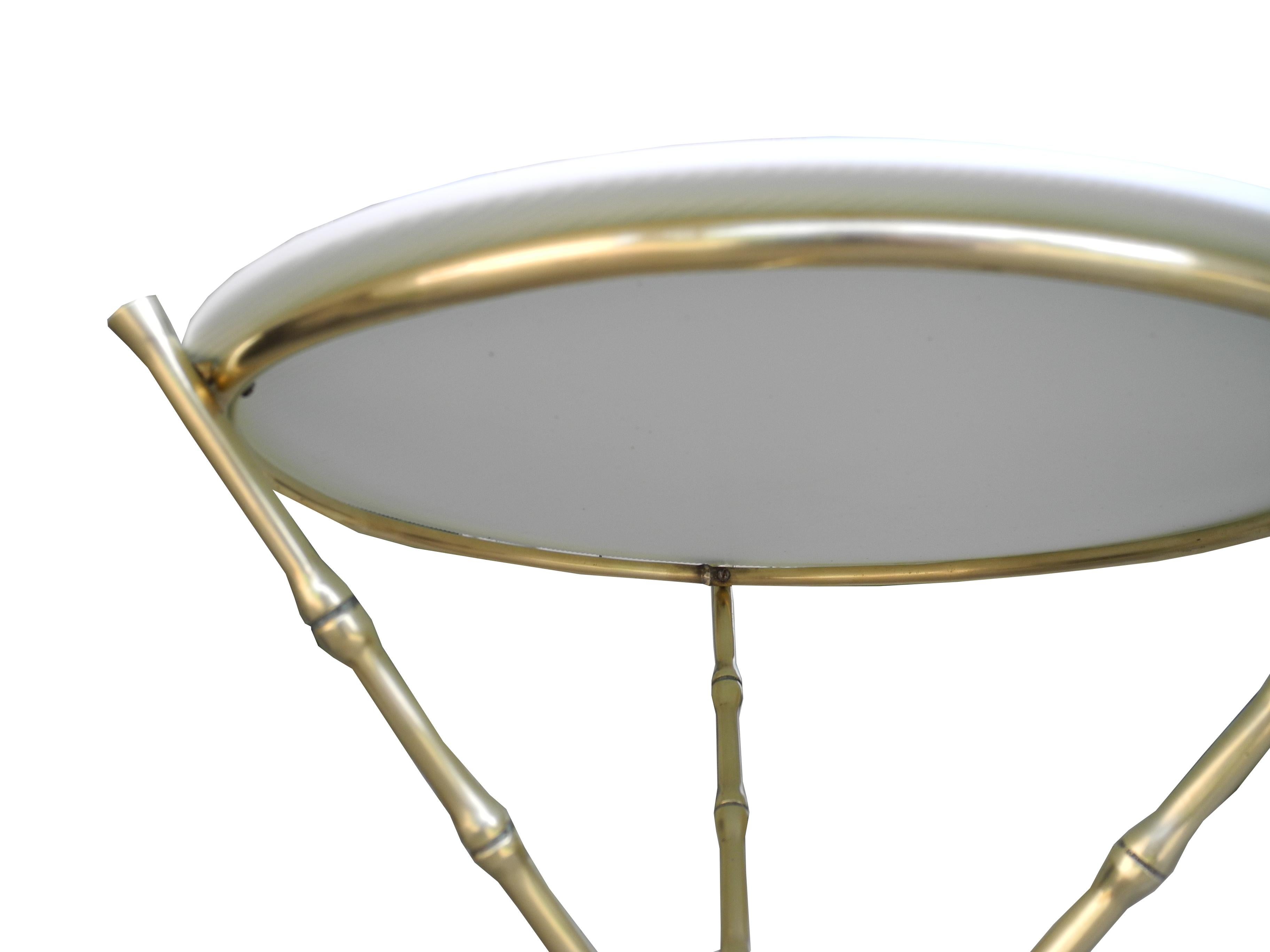  Hollywood Regency Brass / Milk Glass Tripod Side Table, Manner of Maison Baguès For Sale 2