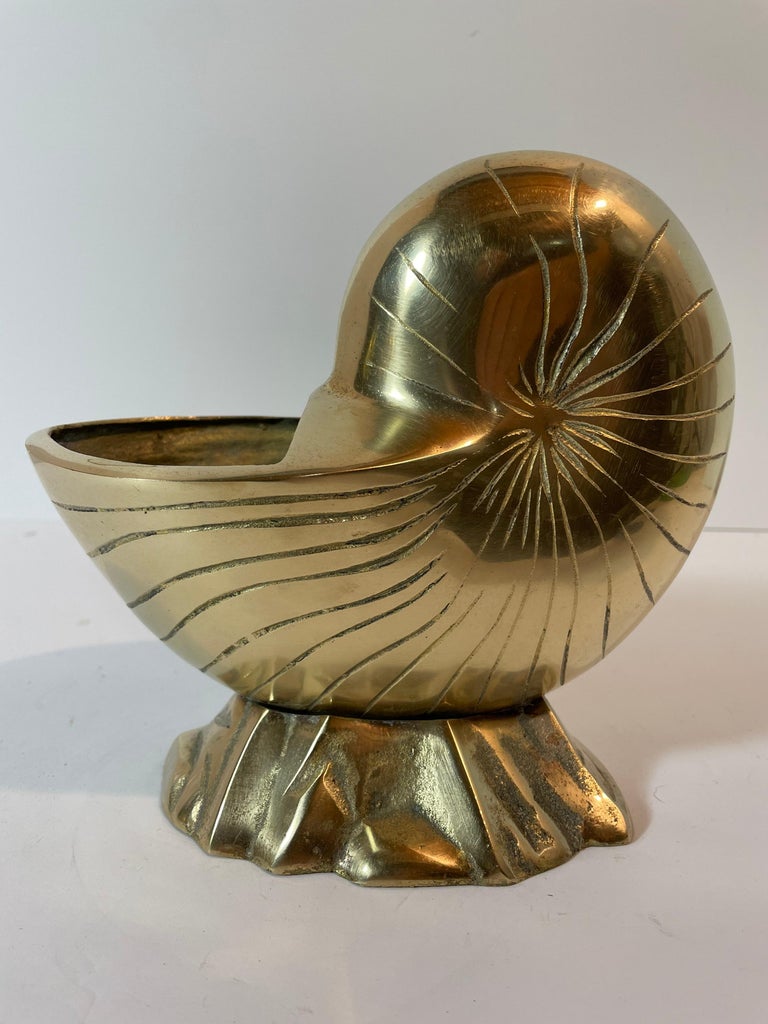 Hollywood Regency Brass Nautilus Seashell Planter For Sale at