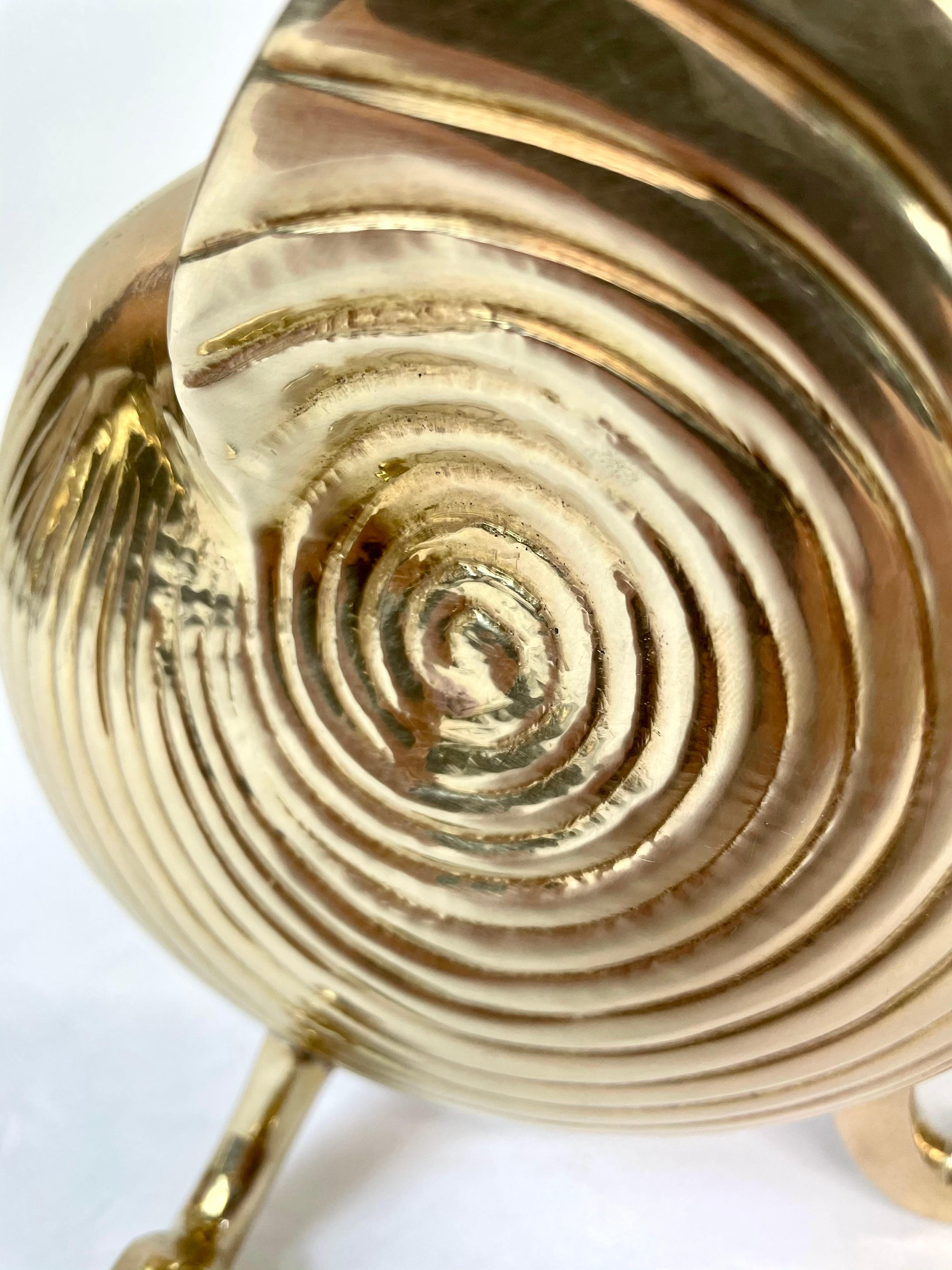 Korean Hollywood Regency Brass Nautilus Seashell Planter