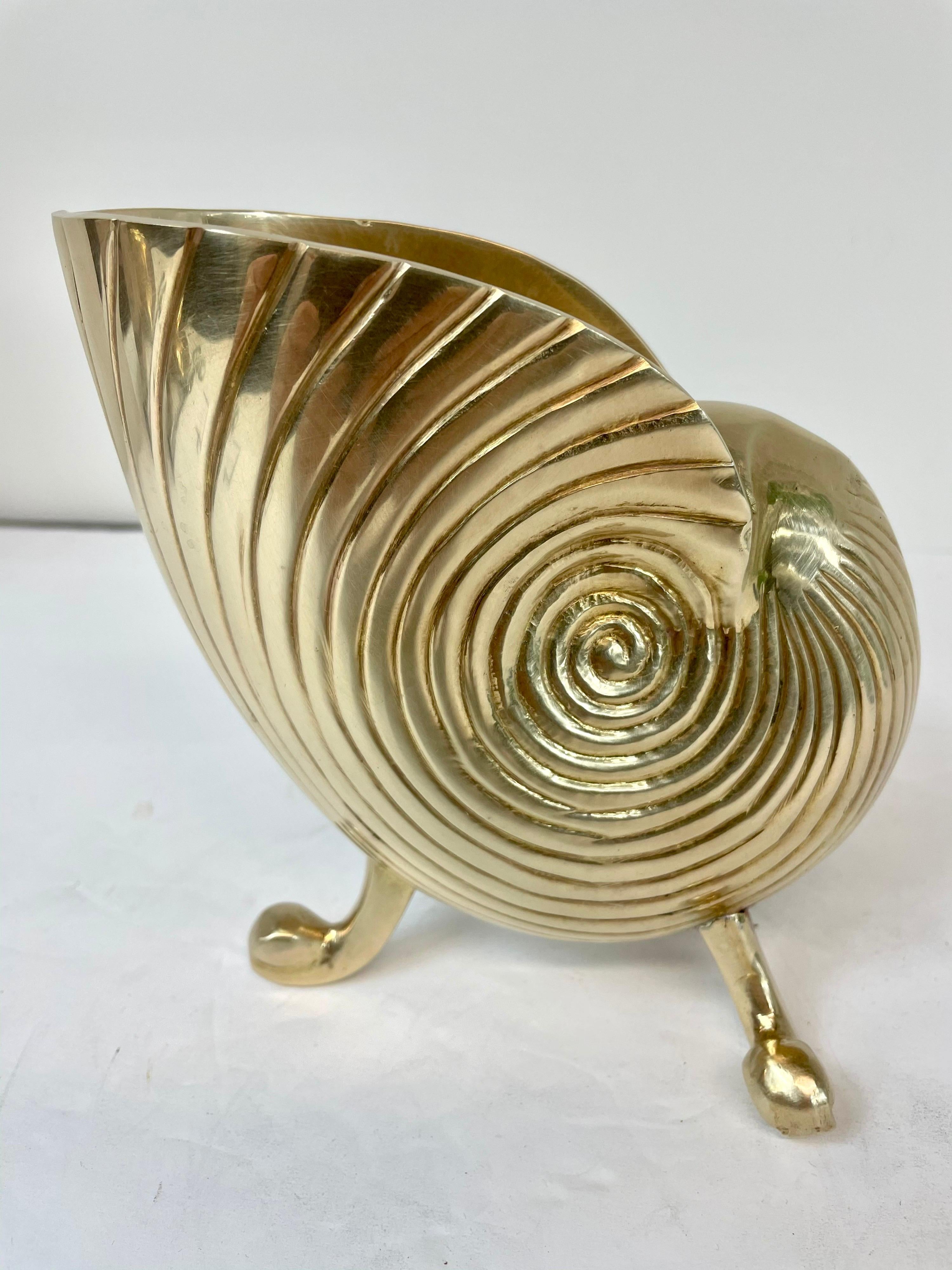 Late 20th Century Hollywood Regency Brass Nautilus Seashell Planter