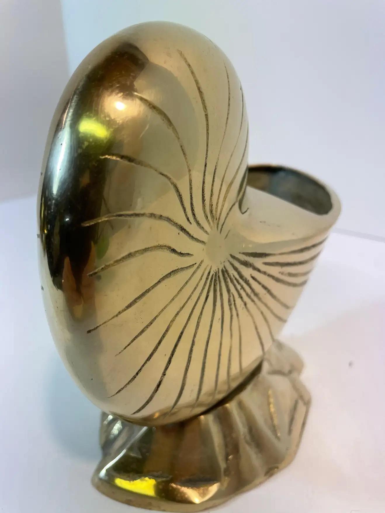 Hollywood Regency Brass Nautilus Seashell Planter For Sale 1