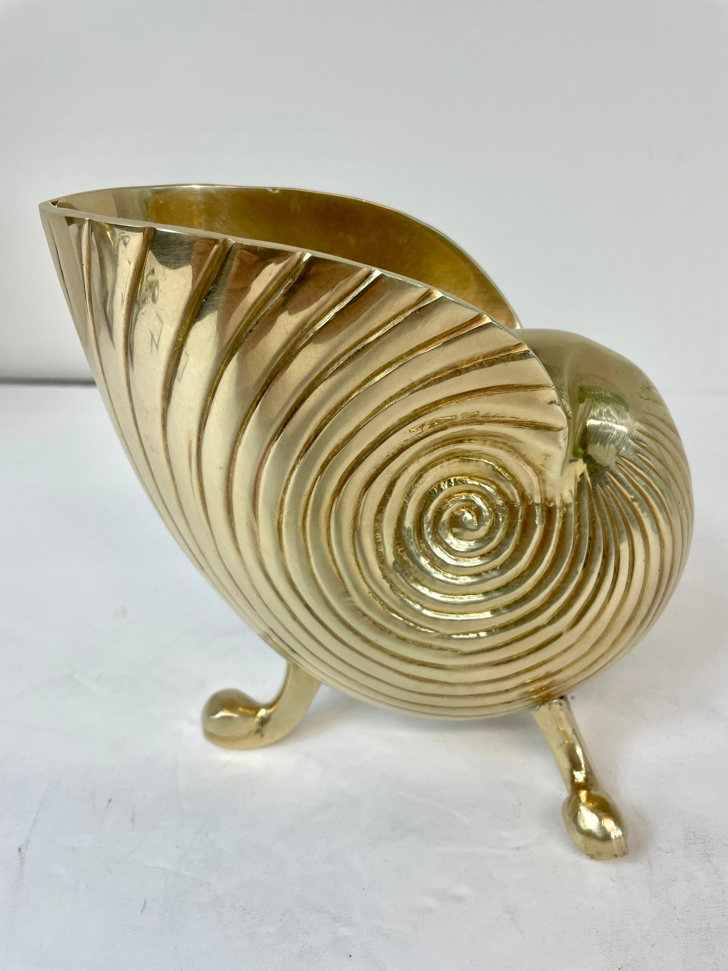 Hollywood Regency Brass Nautilus Seashell Planter 1