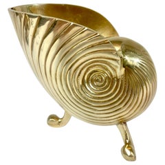 Vintage Hollywood Regency Brass Nautilus Seashell Planter