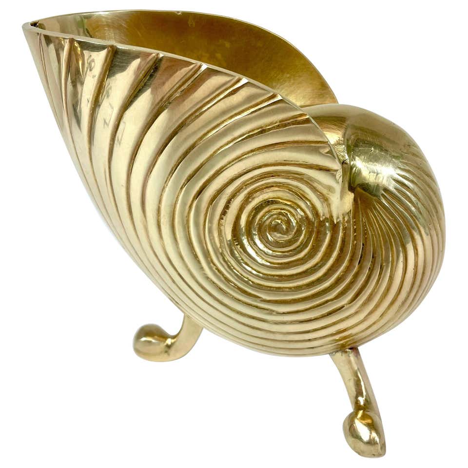 Large Brass Nautilus Planter Seashell Shell Vintage Statue Palm Beach ...