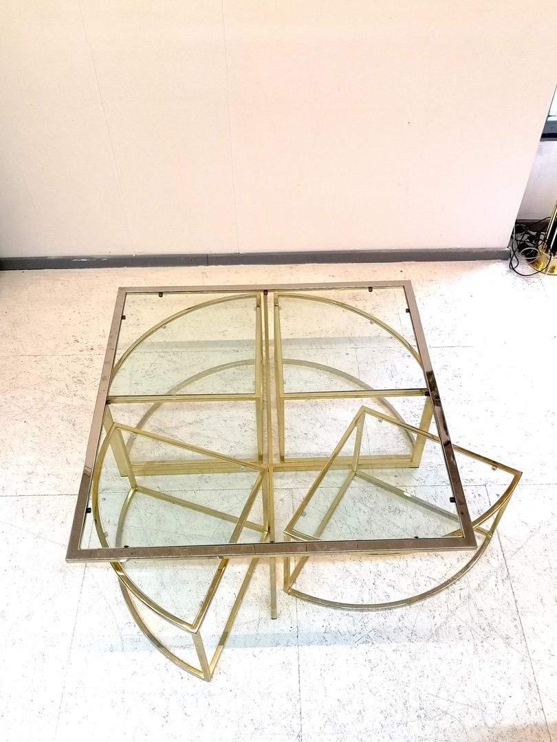 Late 20th Century Hollywood Regency Brass Nesting Coffee Table Set, 1960s